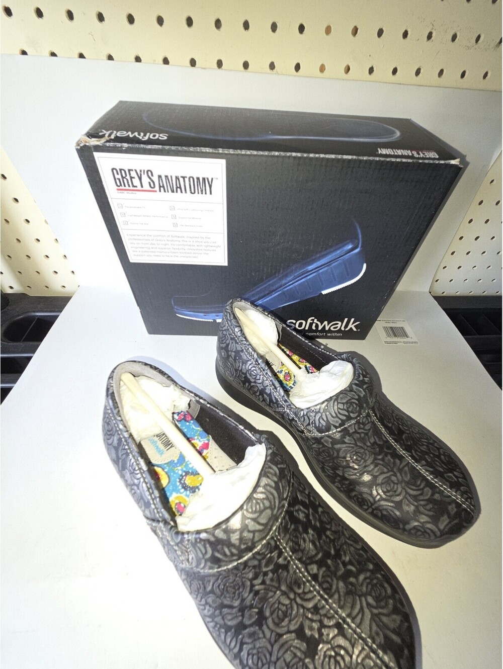 SoftWalk Grey's Anatomy Meredith Black Metallic Leather Clogs Womens 6.5 SE1